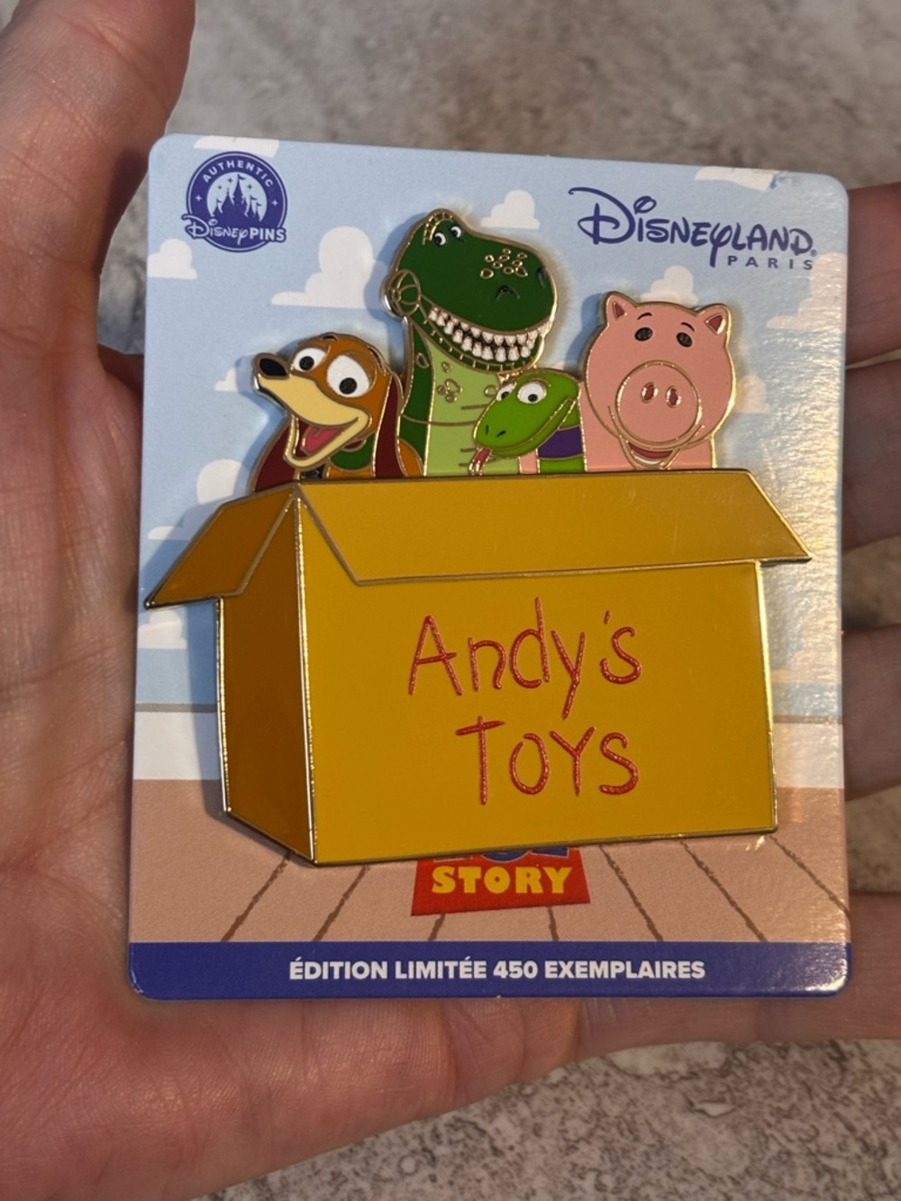 Disneyland Paris Andy's Toy box Toy Story Ham Rex Slinky LE 450 Jumbo Pin
